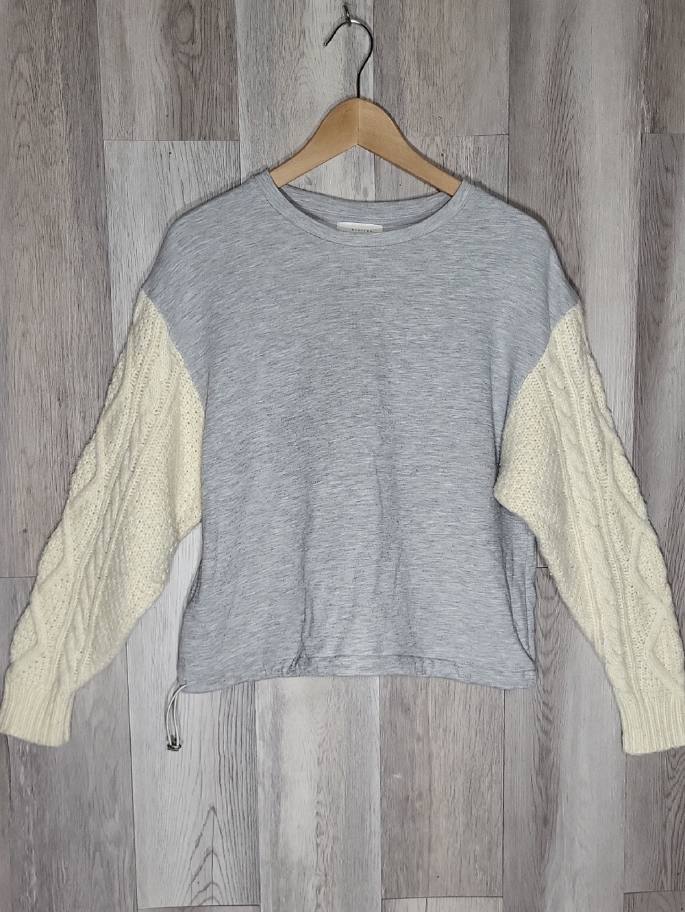 all:row Small Gray Mixed‎ Media Sweatshirt Cable Knit Sleeves Oversized Cozy